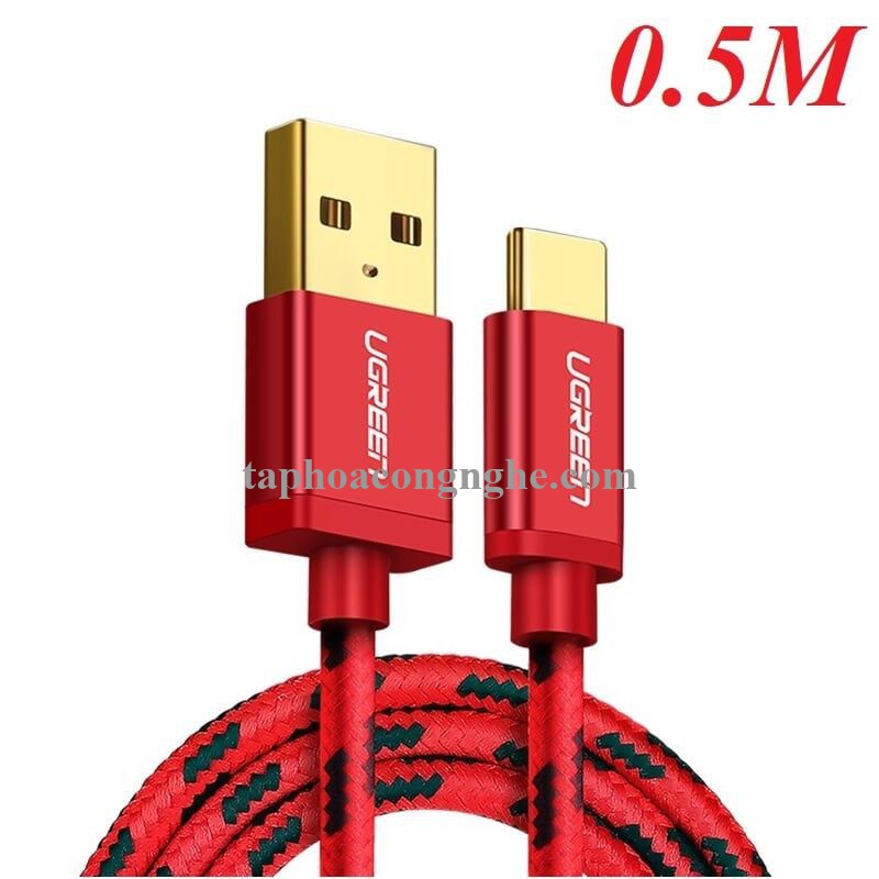 Ugreen 40483 0.5M màu đỏ Cáp sạc USB TypeC cao cấp US250 30040483